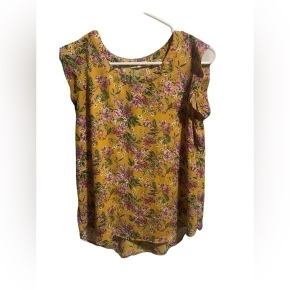 Anthro Pleione Floral Purple Yellow Blouse Size Small - Picture 1 of 4